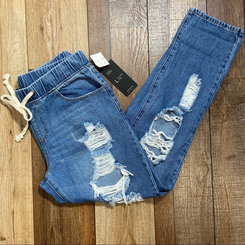 NWT American Bazi Distressed Denim Jogger Size L